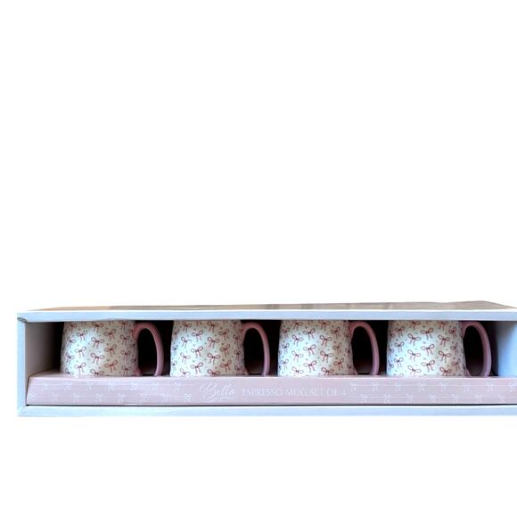 10 Strawberry Street Bella Pink Bow Ceramic Espresso Mug Set of 4 New - Picture 9 of 16
